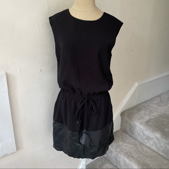 Vince Black Genuine Leather Contrast Band Dress - Picture 5 of 11